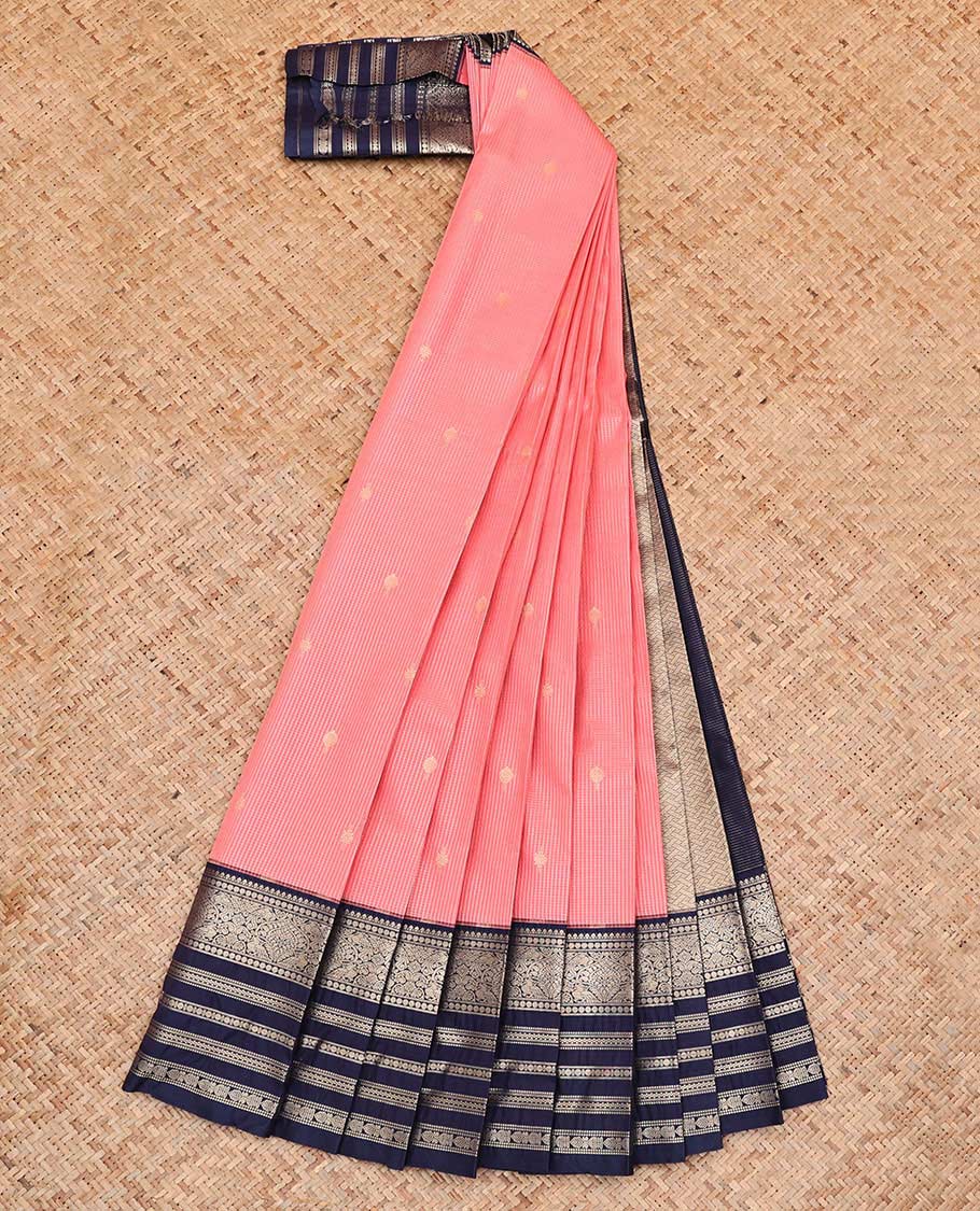 Pink Budget Silk Saree, Bedecked with Zari Buttas and Checks On Its Body, Complemented by Contrast Traditional Zari Designs Woven Border, Grand Pallu and Paired with a Contrast Blouse