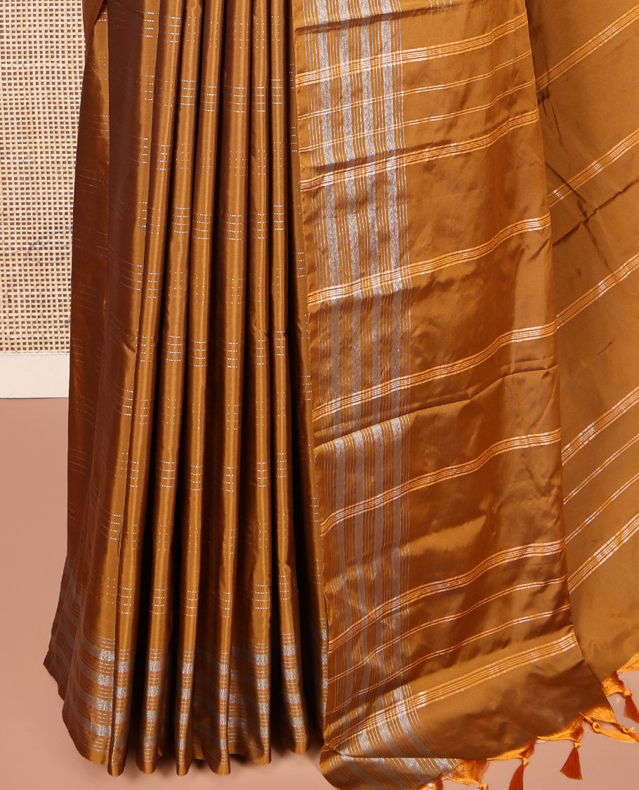 Mustard Aarani Gift Saree, Steeped with Buttas All Over Its Body, Subtly Striped Border, Pallu of Stripes, and Paired with a Matching Blouse