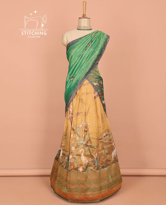 Sandal floral & fauna design art silk half saree, traditional design border & intricate dhavani