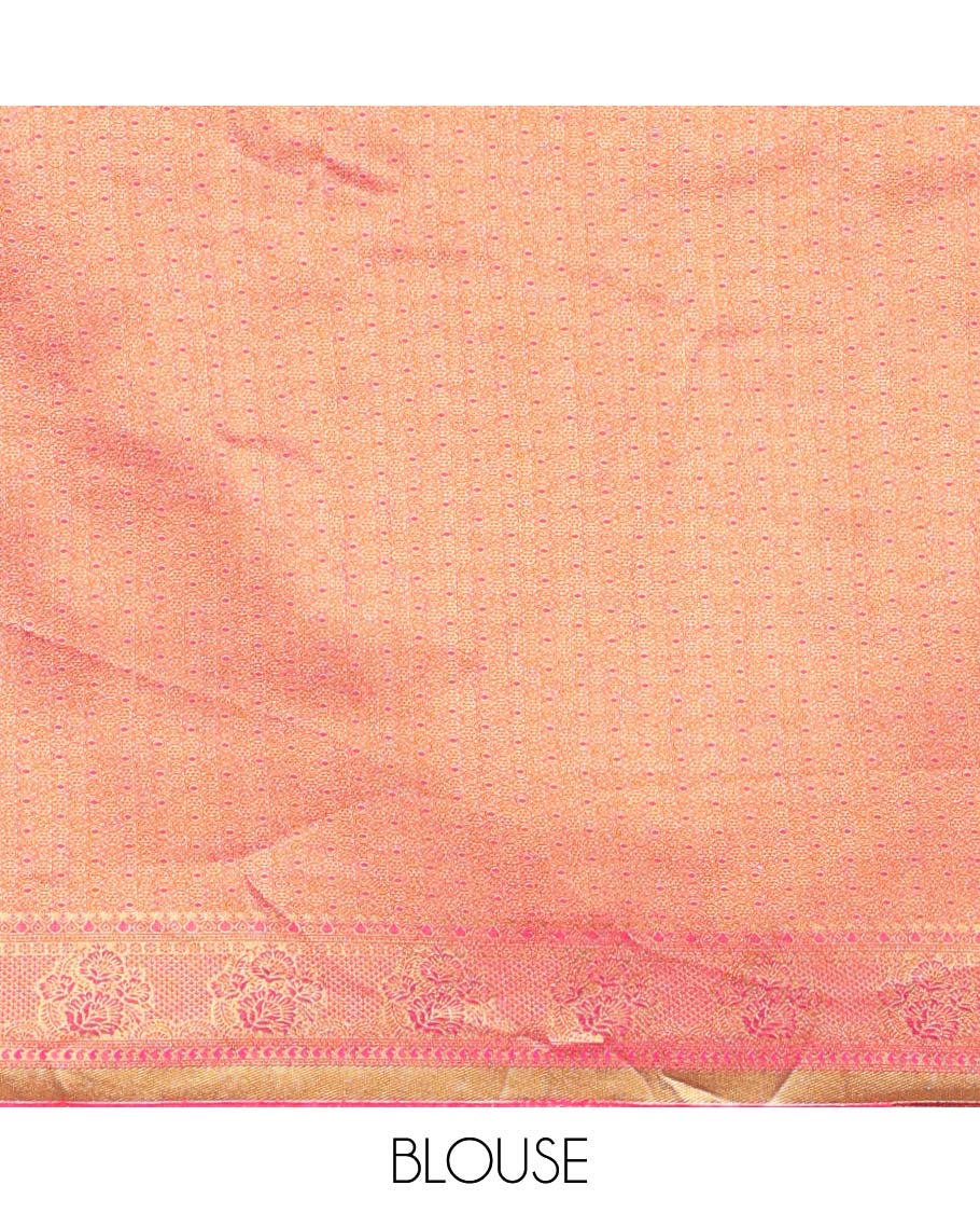 Light blue buttas half saree with contrast intricate zari design border, jaal design blouse & floral design dhavani