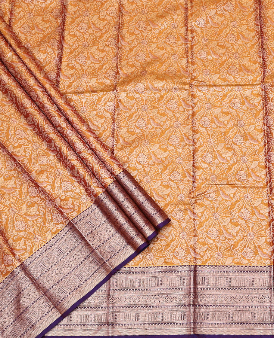Orange Art Silk Half-Saree Featuring Jacquard Design, Contrast Traditional Zari Border, and Paired with a Matching Blouse