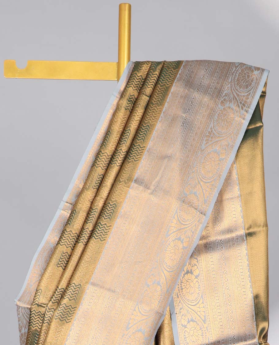 Green floral jacquard budget silk saree with self floral zari border & pallu of floral zari design
