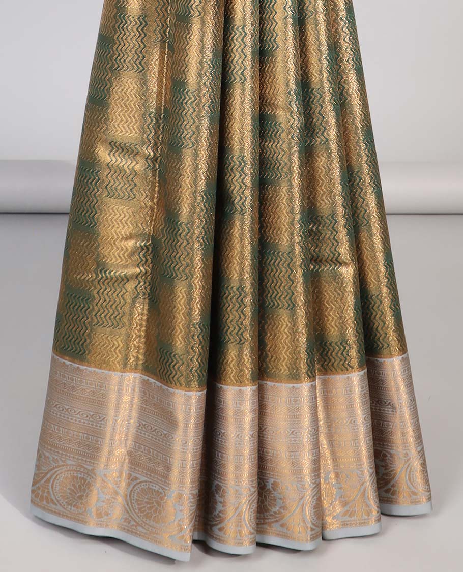 Green floral jacquard budget silk saree with self floral zari border & pallu of floral zari design