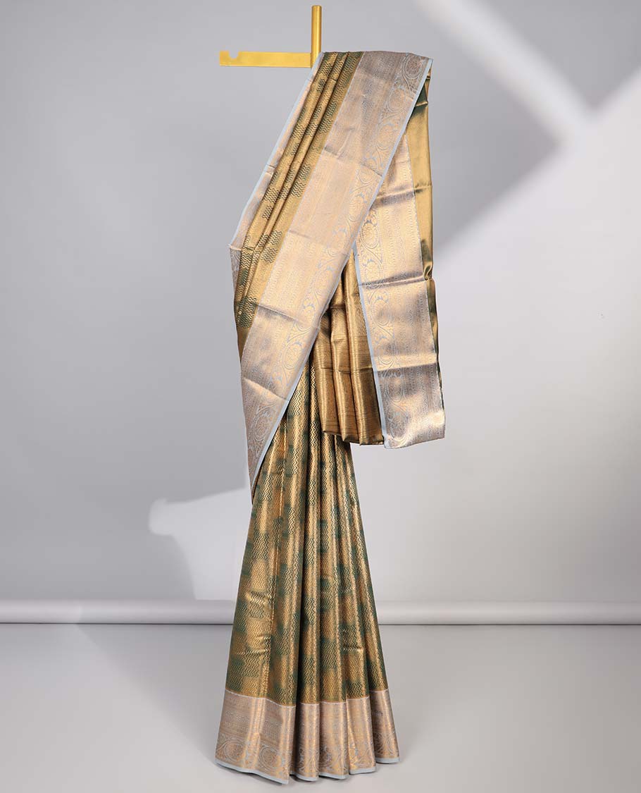 Green floral jacquard budget silk saree with self floral zari border & pallu of floral zari design