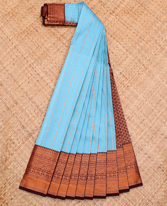Blue Budget Silk Saree, Adorned with Buttas and Stripes All Over Its Body, Complemented by a Contrast Traditional Zari Design Border, Grand Pallu, and Paired with a Contrast Blouse