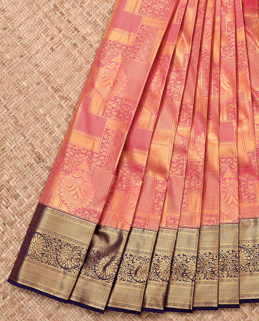 Pink Budget Silk Saree, Opulently Embellished with Jacquard Design, a Contrast Traditional Zari Border, Grand Pallu, and a Contrast Blouse