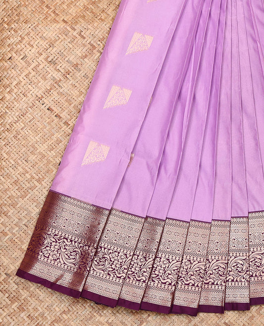 Lavender Budget Silk Saree, Enriched with Zari Buttas, Complemented by a Contrast Traditional Zari Border, Pallu of Paisleys, and a Contrast Blouse