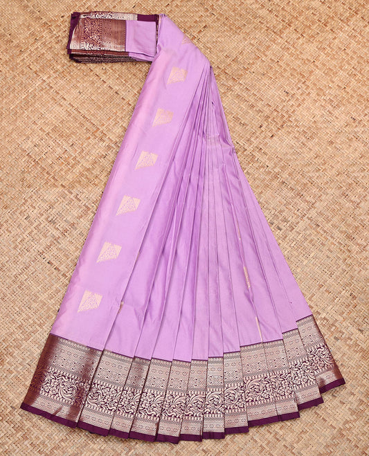 Lavender Budget Silk Saree, Enriched with Zari Buttas, Complemented by a Contrast Traditional Zari Border, Pallu of Paisleys, and a Contrast Blouse