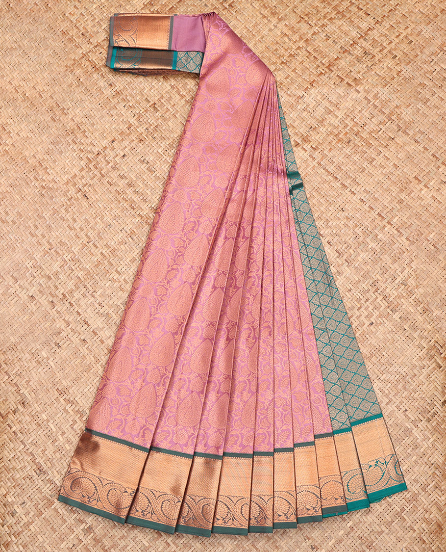 Pink Budget Silk Saree, Prettified with Jacquard, a Contrast Floral Creeper Zari Border, Jaal Pallu, and a Contrast Blouse