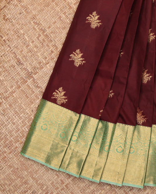 Maroon Budget Silk Saree, Woven with Zari Buttas, Complemented by a Contrast Traditional Zari Border, Intricate Pallu, and a Contrast Blouse