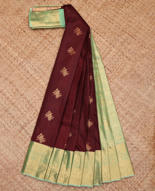 Maroon Budget Silk Saree, Woven with Zari Buttas, Complemented by a Contrast Traditional Zari Border, Intricate Pallu, and a Contrast Blouse