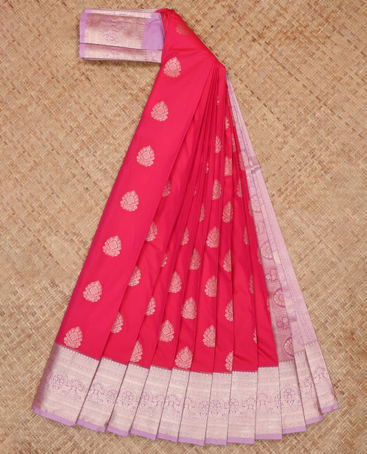 Pink Budget Silk Saree, Ornamented with Zari Buttas, a Contrast Traditional Border, Grand Pallu, and a Contrast Blouse