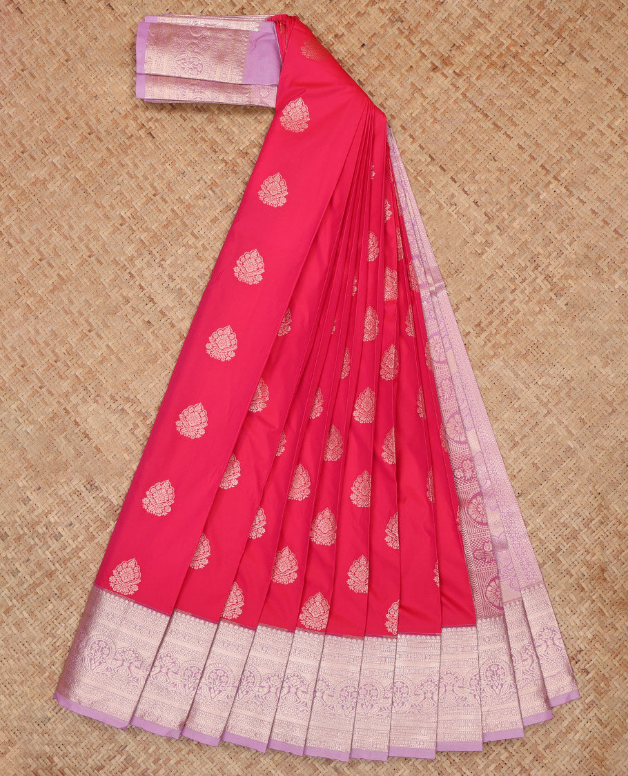 Pink Budget Silk Saree, Ornamented with Zari Buttas, a Contrast Traditional Border, Grand Pallu, and a Contrast Blouse