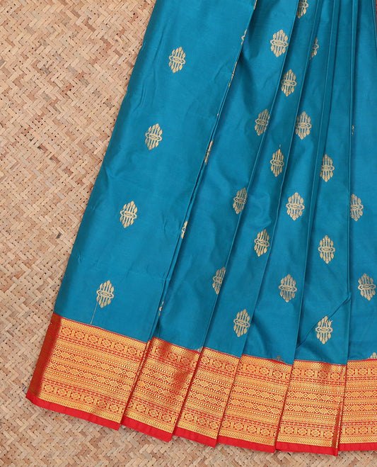Blue Budget Silk Saree, Featuring Zari Buttas, Complemented by Contrast Traditional Zari Border, a Jaal Pallu and a Contrast Blouse