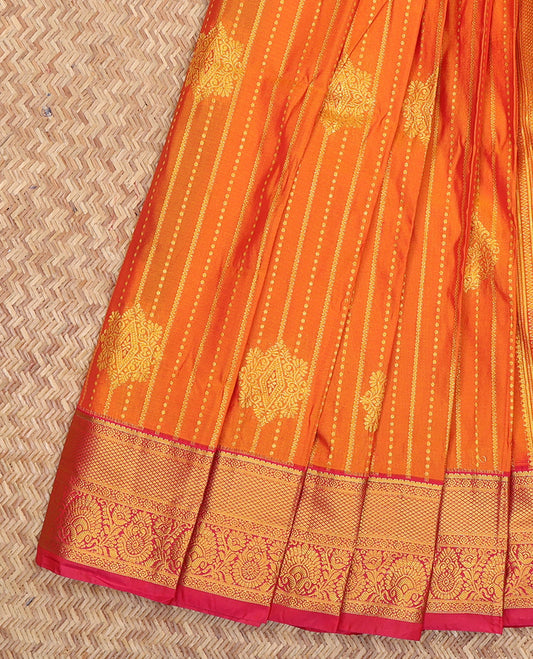 Orange Budget Silk Saree, Highlighted by Zari Designs, a Contrast Traditional Zari Border, Grand Pallu, and a Contrast Blouse