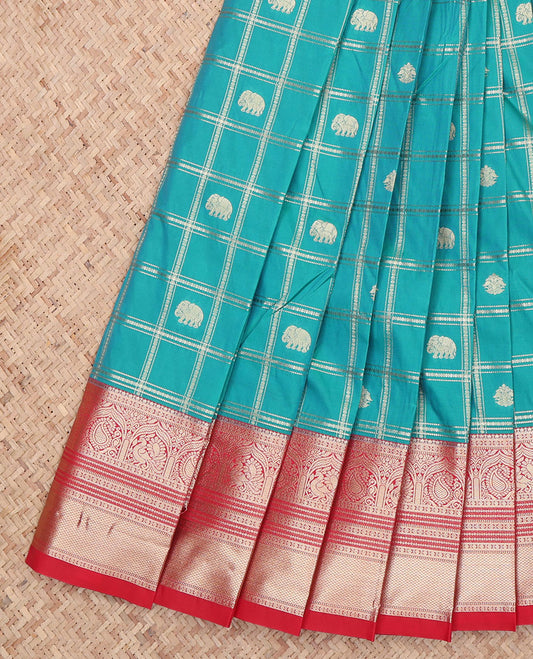 Blue Checks Budget Silk Saree