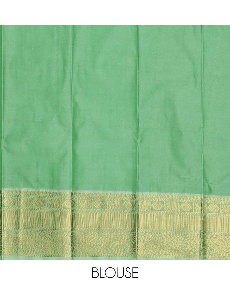 Red buttas gift saree, contrast traditional zari design border, and intricately zari woven pallu