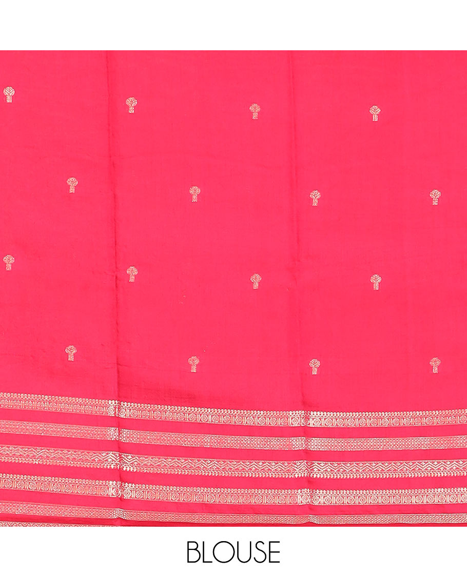 Black buttas assam silk saree, contrast traditional zari design border, and zari striped pallu