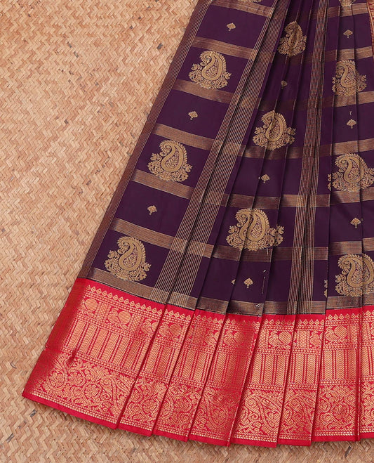 Purple Budget Silk Saree, Embellished with Zari Butta Enclosed Checks, Complemented by a Contrast Traditional Zari Design Border, Grand Pallu, and a Contrast Blouse