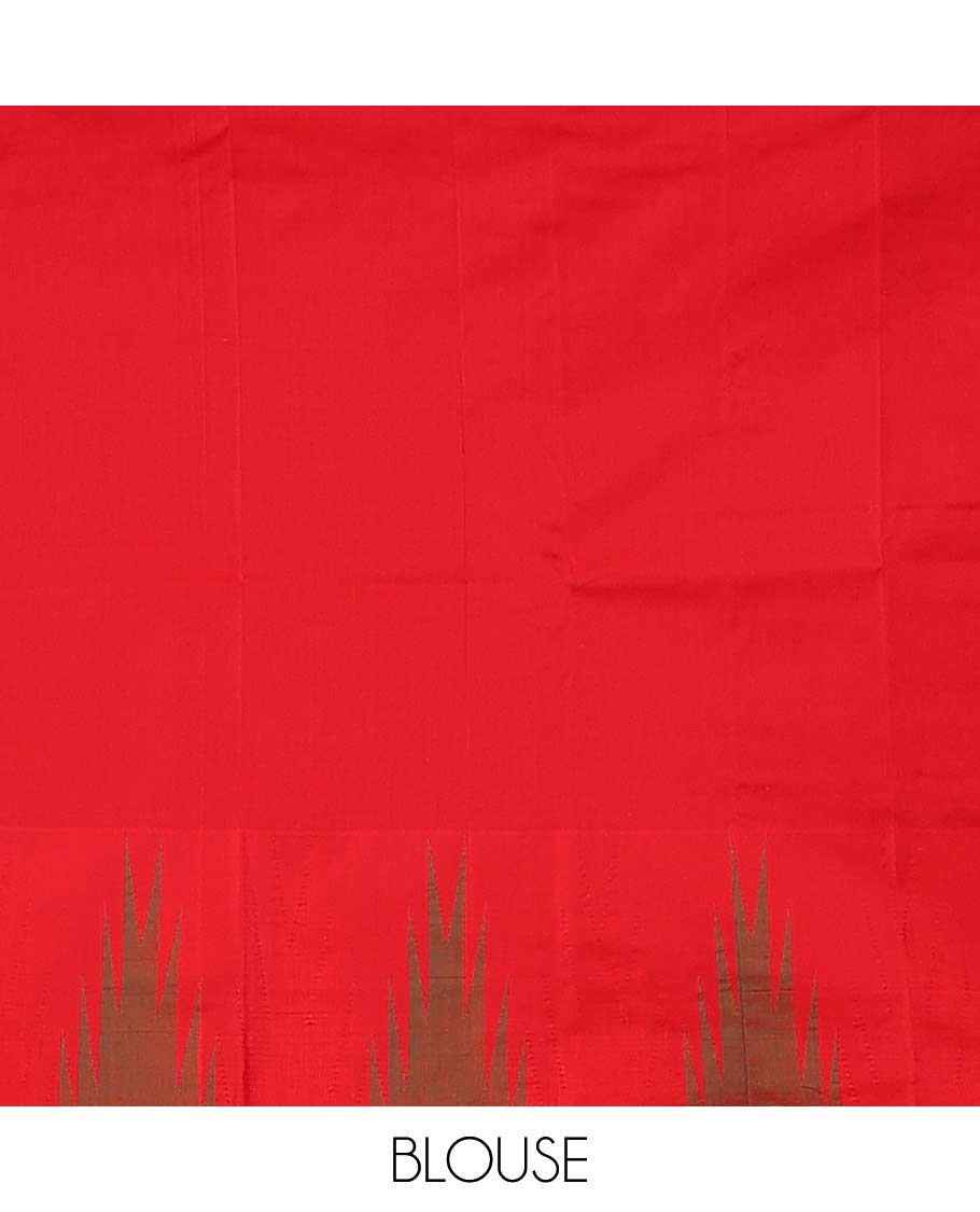 Green plain Bangalore silk saree, contrast temple border, and striped pallu