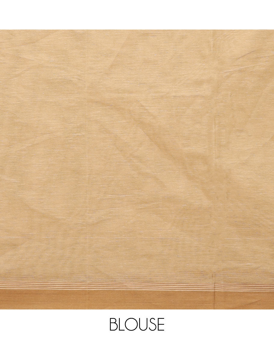 Light Sandal buttas Kanchi cotton saree, contrast plain border, and pallu of ogee patterns