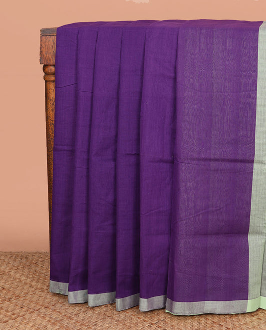 Violet Plain Mangalagiri Cotton Saree Complemented by a Contrast Plain Border, and Contrasting Pallu