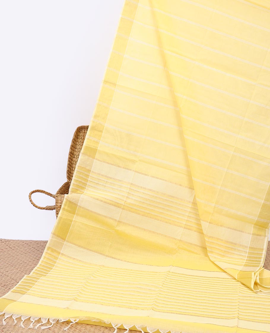 Sandal striped jute cotton saree, self-border & striped pallu