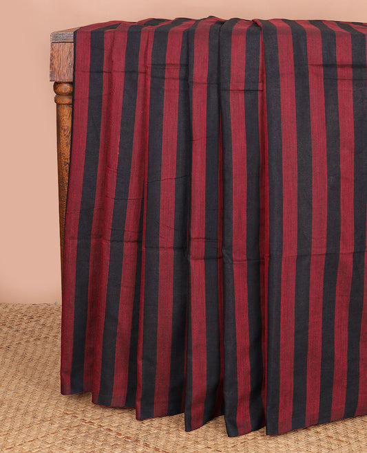 Borderless black & red color striped Kadhi cotton saree, plain design pallu