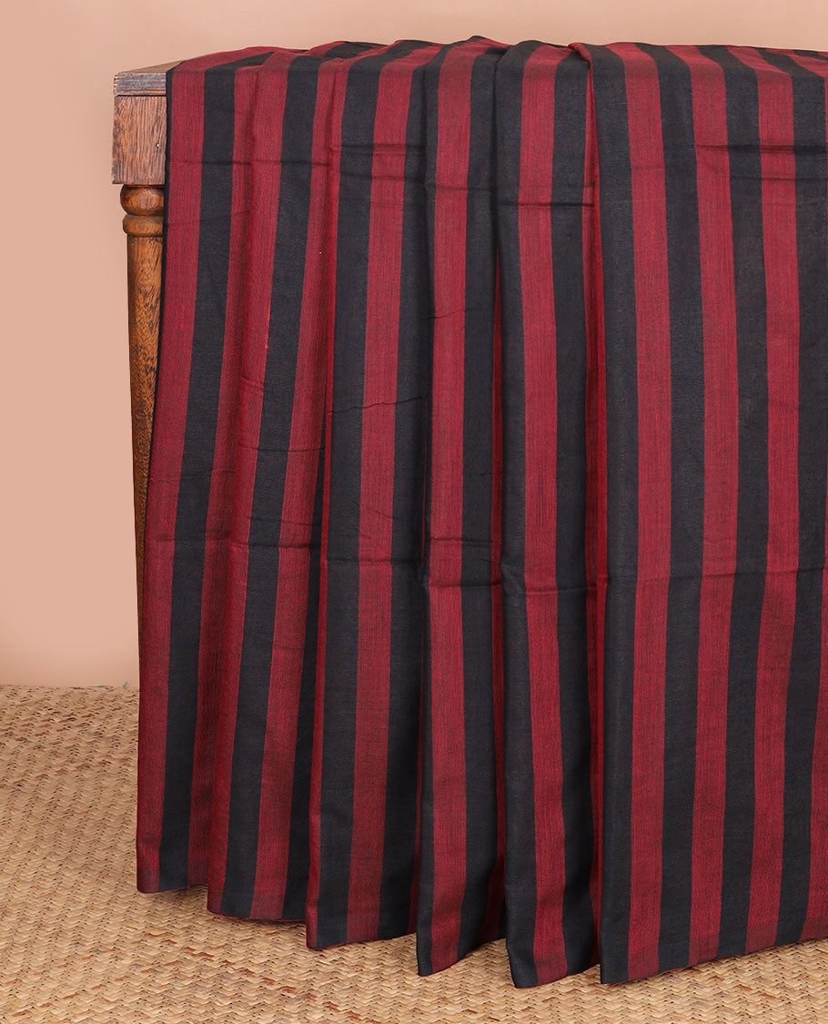 Borderless black & red color striped Kadhi cotton saree, plain design pallu