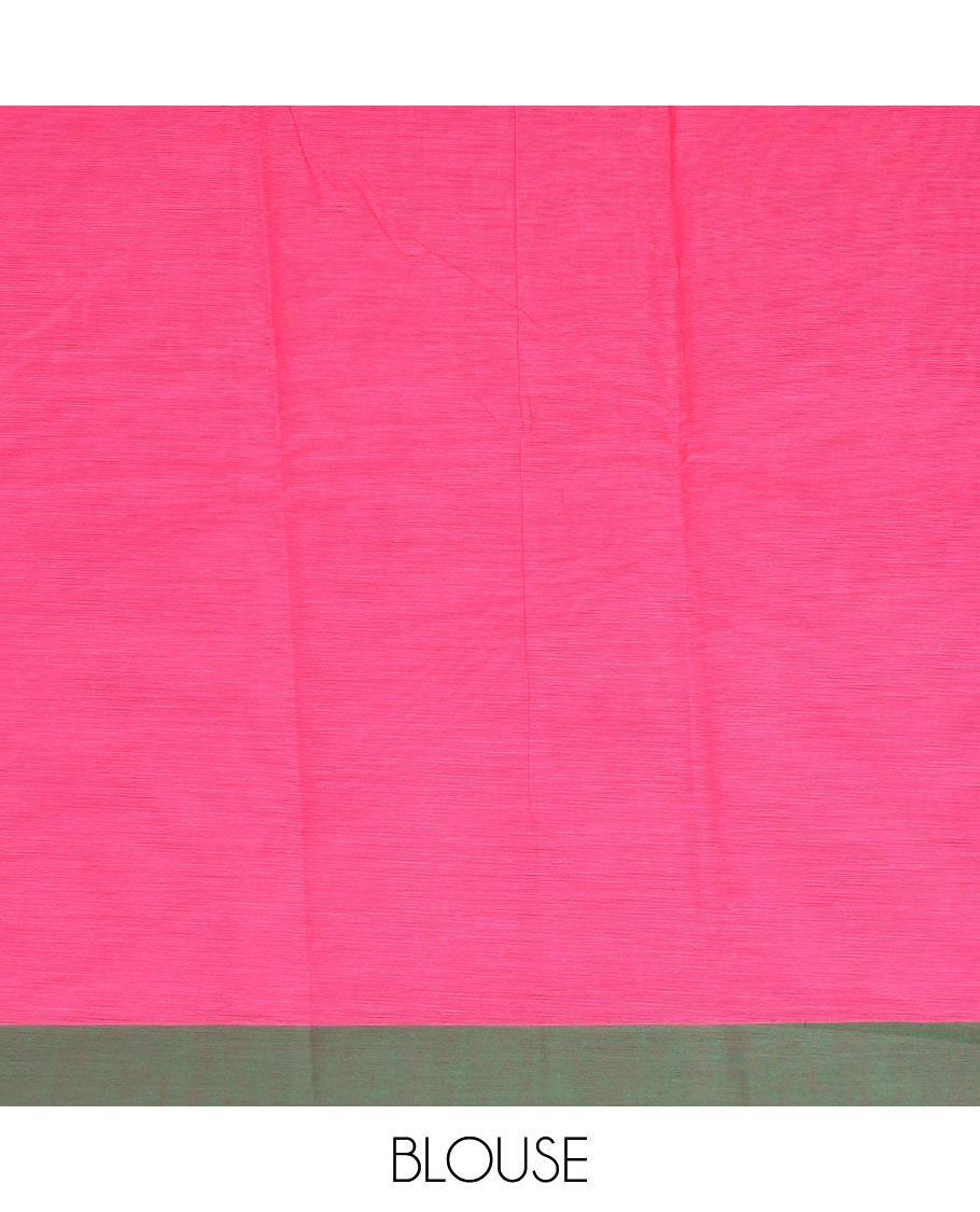Pink floral motifs kanchi cotton saree with contrast zari border & floral design pallu