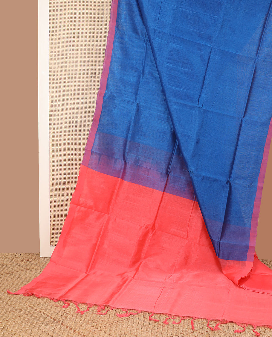 Royal blue sparesly striped Mangalagiri Cotton saree, contrast plain border, and plain pallu