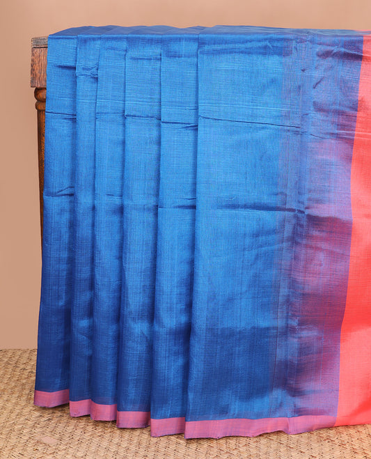Royal blue sparesly striped Mangalagiri Cotton saree, contrast plain border, and plain pallu