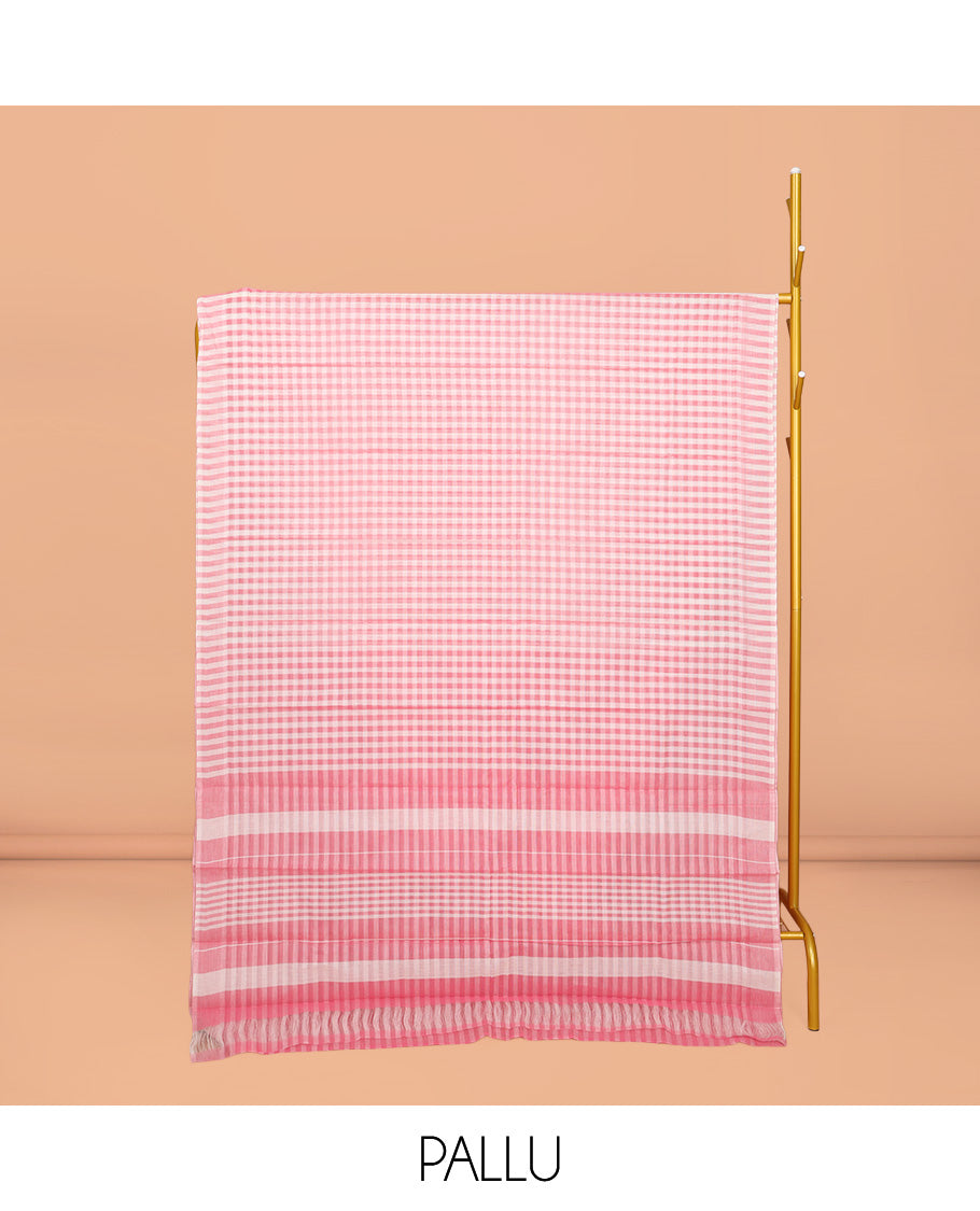 Borderless Pink Checked Chirala Cotton Saree, a Self-Pallu, and a Matching Blouse