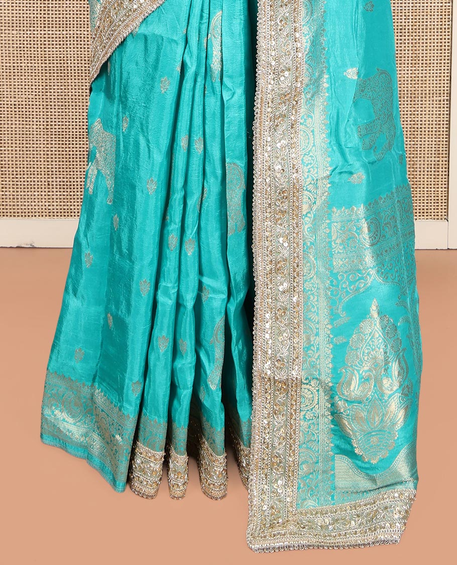 Rama Blue Elephant Buttas Russian Dola Silksaree,Embroidery Patch Border,Matching Blouse