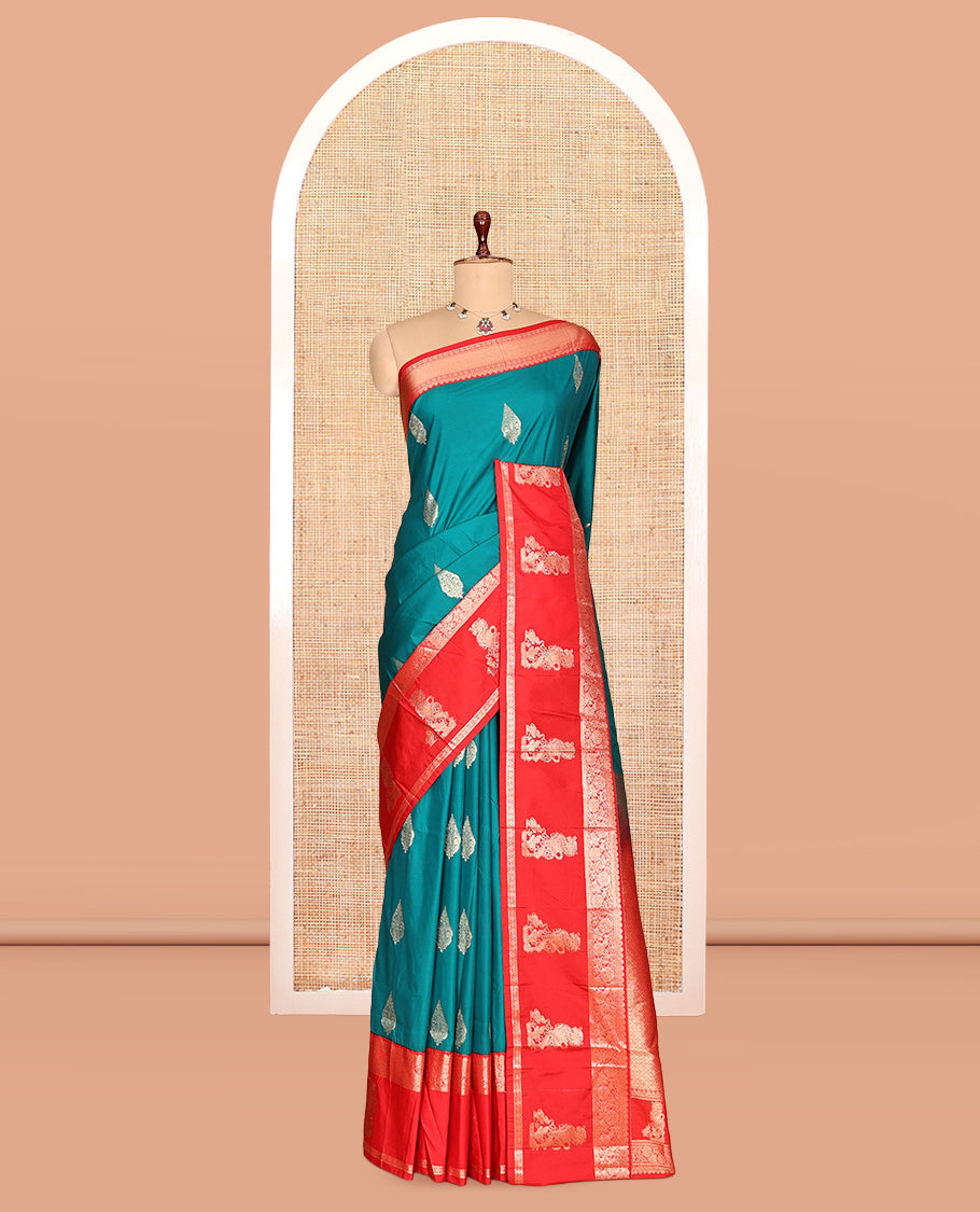 Sapphire Blue Zari Buttas Budget Silk Saree