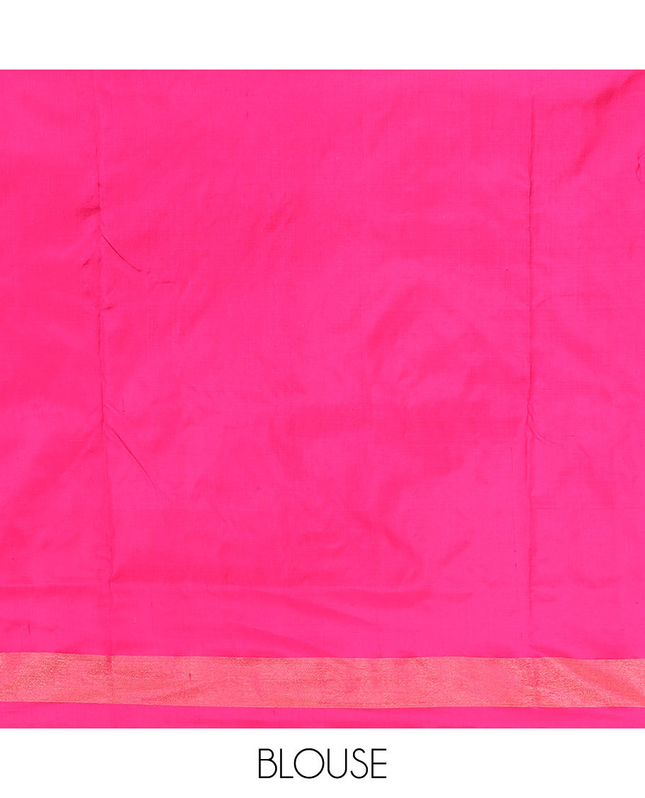 Black Ikkat Silk Saree with Colourful Ikkat Buttas, Beautified with a Contrasting Zari Striped Border, Vibrant Pallu of Jaal Design, and Paired with a Contrast Plain Blouse