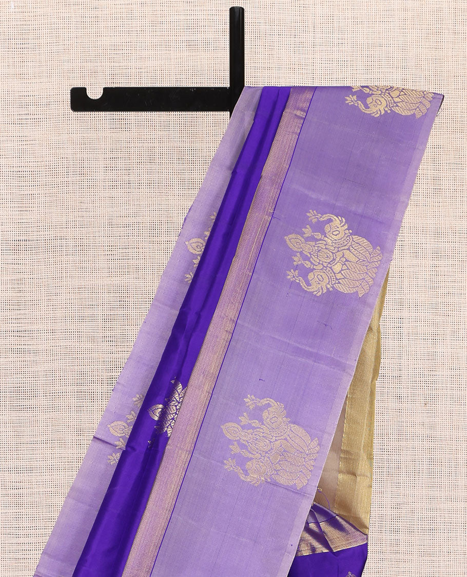 Blue Kanchipuram Silk Saree, Woven with Goddess Lakshmi Buttas, a Contrast Goddess Lakshmi Border, Goddess Lakshmi Pallu, and a Contrast Blouse