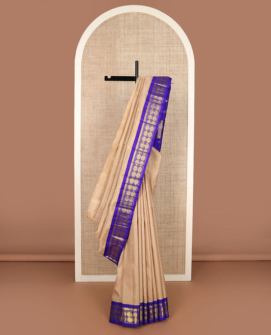 Sandal zari buttas Kanchipuram silk saree, contrast korvai border of vanki, banaras & poun design & zari design pallu