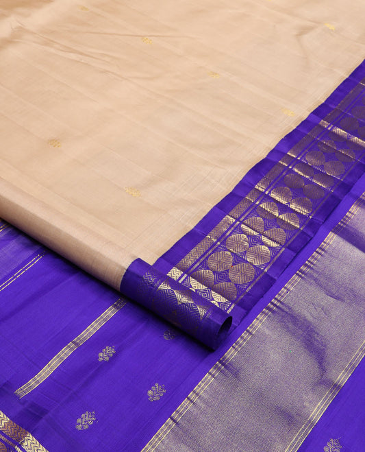 Sandal zari buttas Kanchipuram silk saree, contrast korvai border of vanki, banaras & poun design & zari design pallu