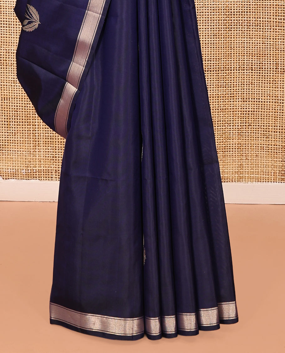Blue Mayuri Soft Silk Saree, Richly Woven with Floral Zari Buttas All Over Its Body, Highlighted by a Zari Bavaji Border, Pallu of Vanki Designs, and Paired with a Matching Blouse