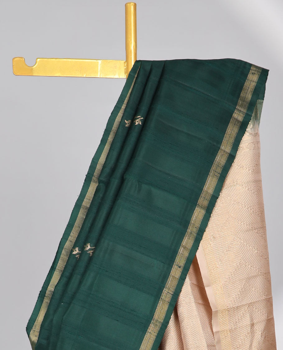 Green floral buttas soft silk saree with contrast zari border & intricate zari design pallu