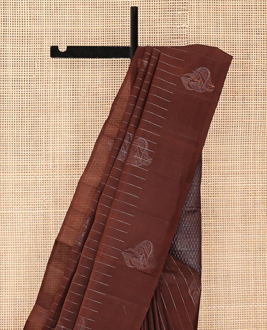 Brown Mayuri Soft Silk Saree, Decked Up with Stripes and Buttas All Over Its Body, Subtle Border, Sparsely Woven Pallu of Jaal Design, and Paired with a Matching Blouse
