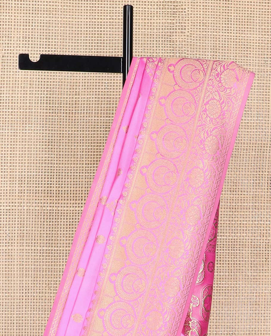 Pink  floral motifs mushru silk saree with self floral design border & floral design pallu