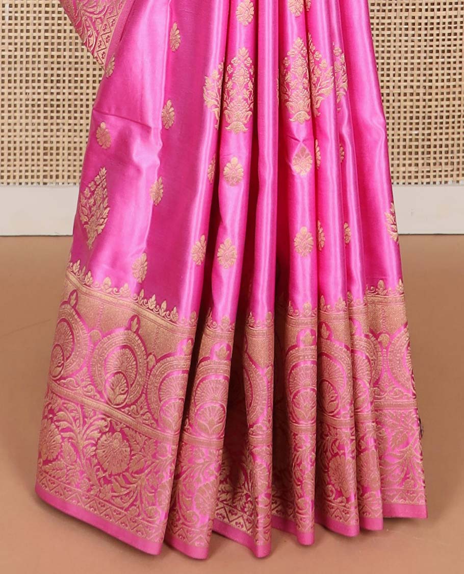 Pink  floral motifs mushru silk saree with self floral design border & floral design pallu