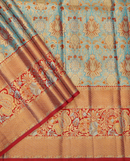 Blue Pure Silk Pavadai Material Set