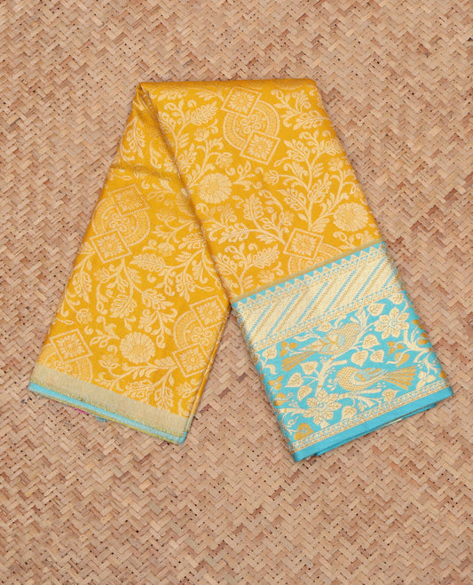Yellow Pure Silk Navarathna Pavadai Material Set
