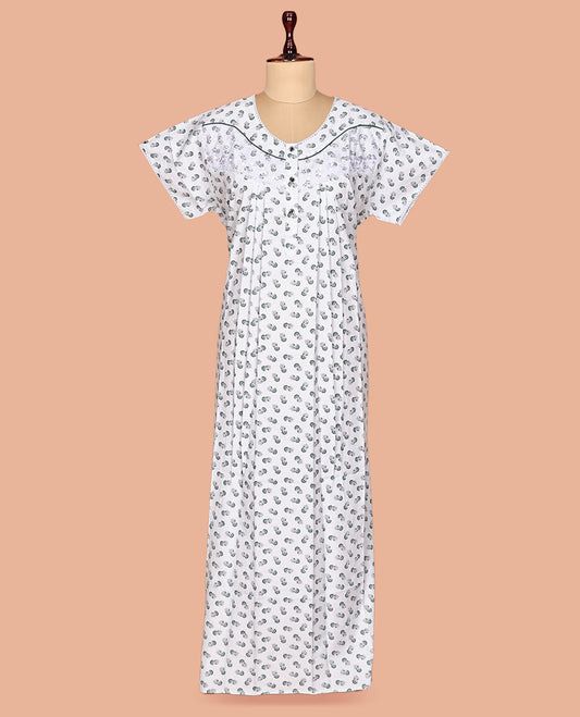 White Cotton-Blended Nighty