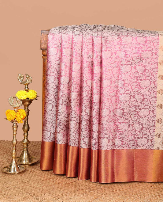 Purple zari flower weaving design banaras tissue saree with zari bawanchi border & butta zari pallu along with brocade blouse