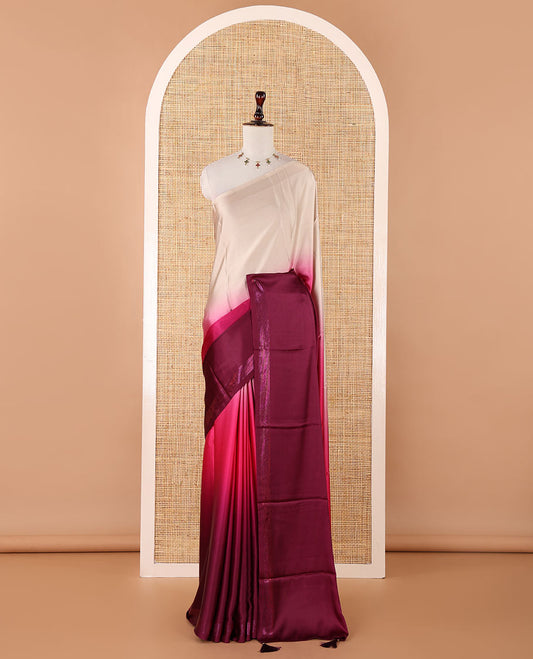 Multi- 3-D dying satin saree with zari piping border & self pallu along with net jaal, sequins enbroidery blouse