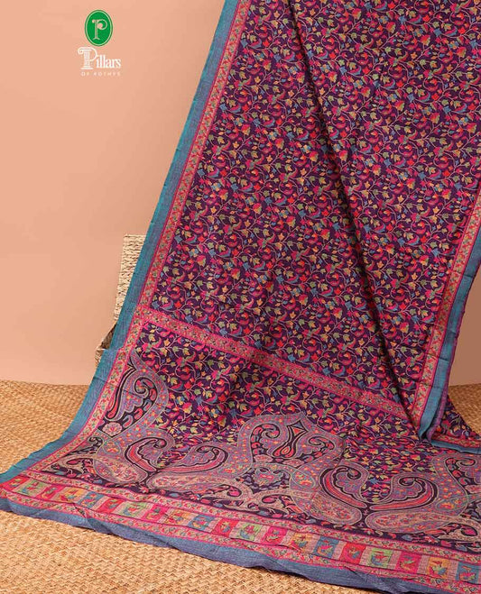 Borderless Wine dicharge print, madhubani design crackle silk saree with carry design pallu & crackle slub combination blouse